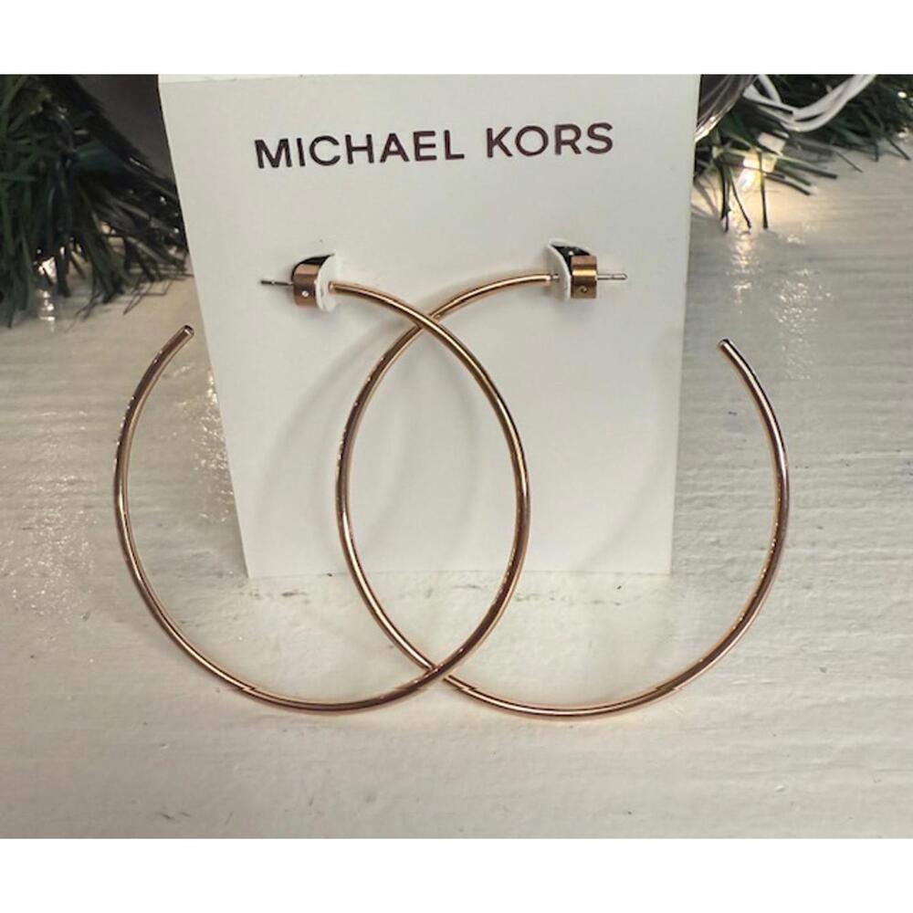 Michael Kors Rose Gold Large Hoop Earrings • MK Logo Stud Backs • NWT - Picture 4 of 4